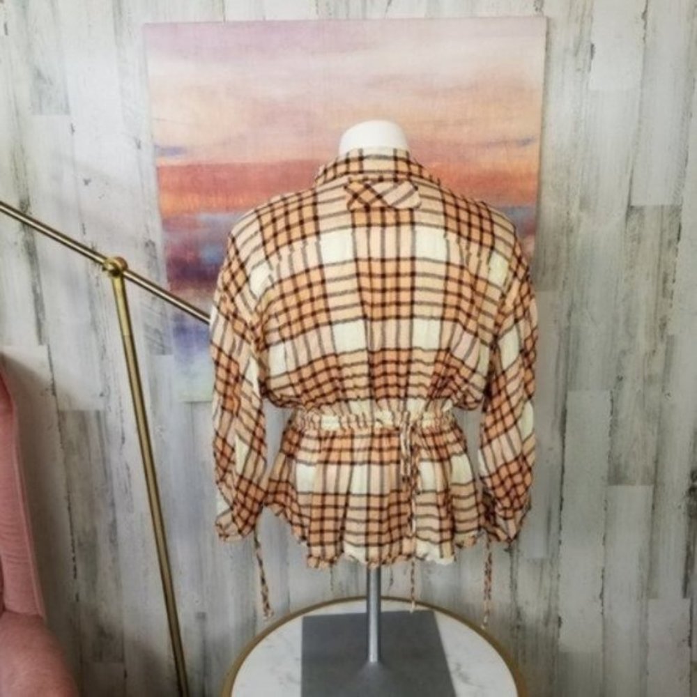 Free People Pacific Dawn Plaid Shirt Peachy - Picture 5 of 7
